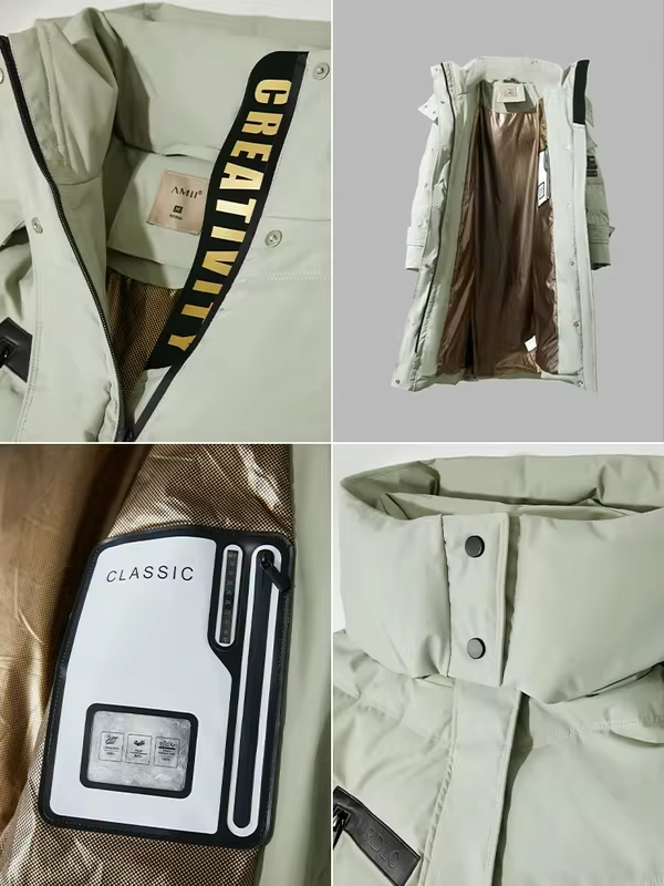Amii 2025 Winter New Women's Duck Down Warm Hooded Solid Long-sleeved Three-proof Down Jacket Loose Shoulder Sleeve Top