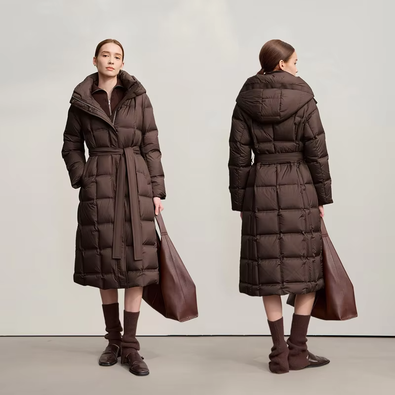 Amii Down Jacket Women 2025 Winter New Warm Casual Hooded Down Coats For Woman Versatile Long With Belt Female Clothing