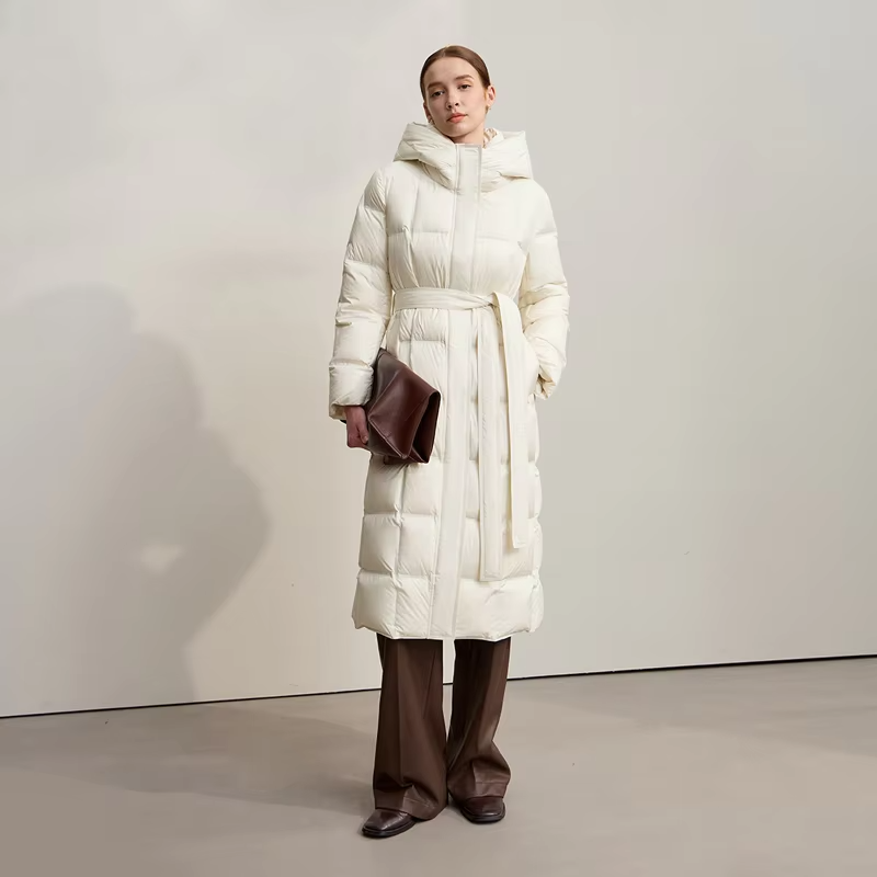 Amii Down Jacket Women 2025 Winter New Warm Casual Hooded Down Coats For Woman Versatile Long With Belt Female Clothing
