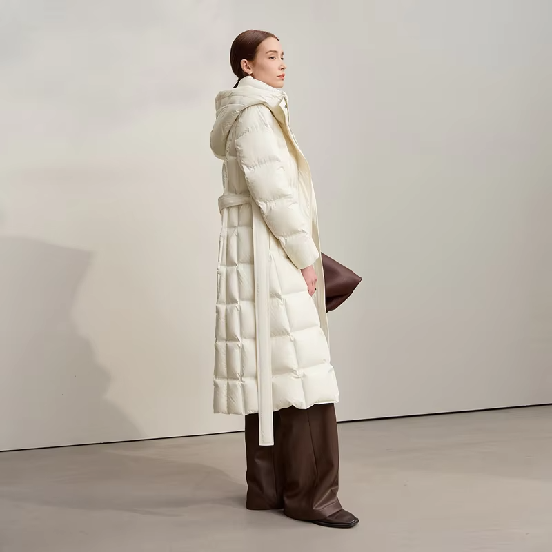 Amii Down Jacket Women 2025 Winter New Warm Casual Hooded Down Coats For Woman Versatile Long With Belt Female Clothing