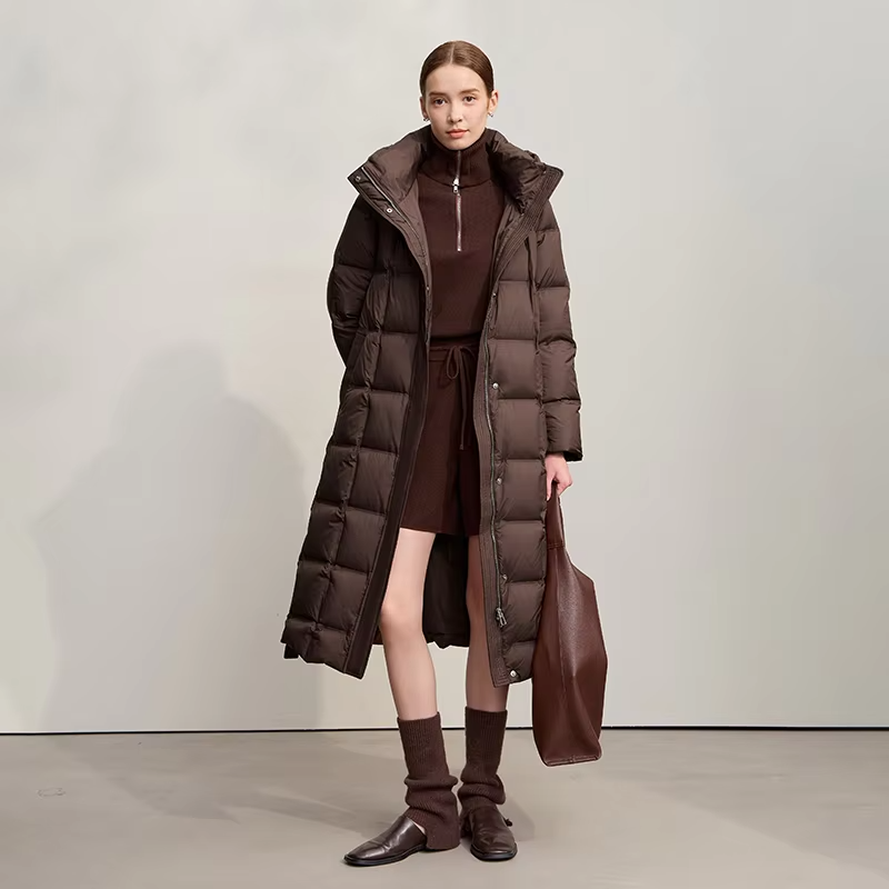 Amii Down Jacket Women 2025 Winter New Warm Casual Hooded Down Coats For Woman Versatile Long With Belt Female Clothing