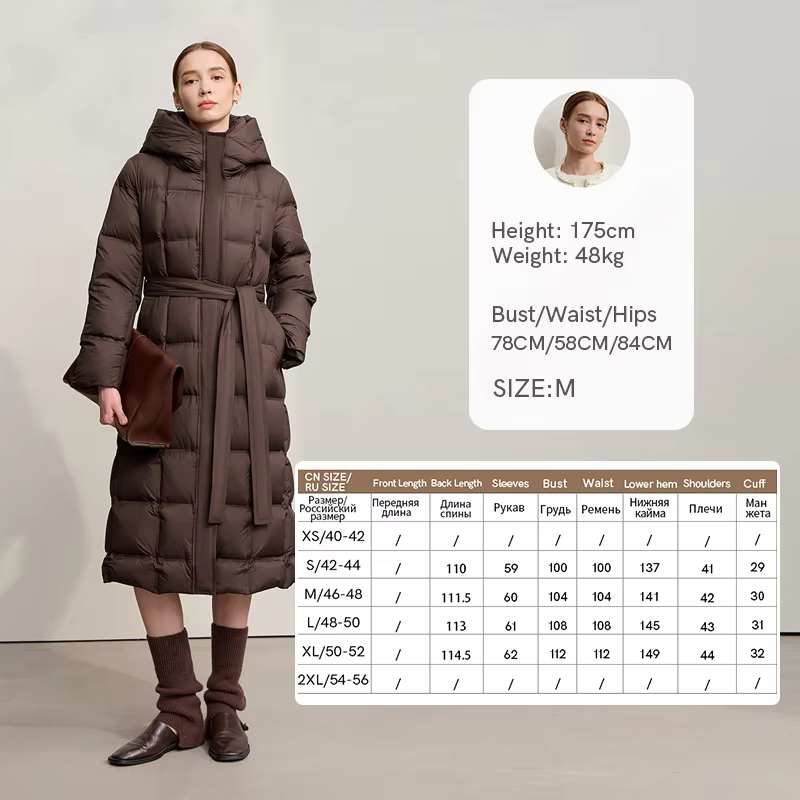Amii Down Jacket Women 2025 Winter New Warm Casual Hooded Down Coats For Woman Versatile Long With Belt Female Clothing