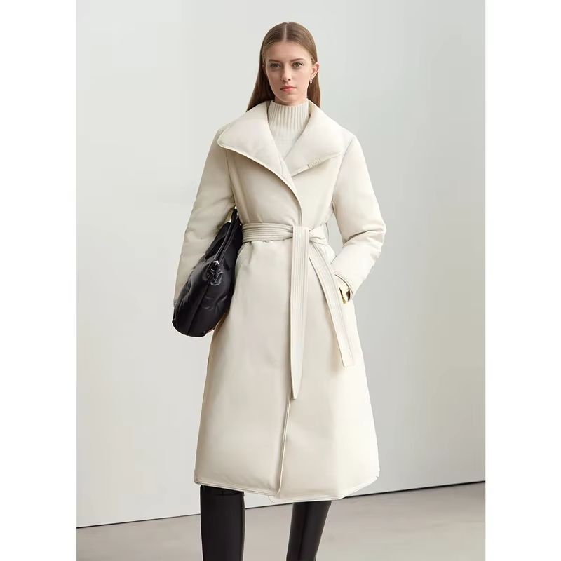 AMII 2026 Winter Overcoats New Women Long Casual Windproof Warm Coats Lapel Belt Graphene Lining Thickened Down Jacket