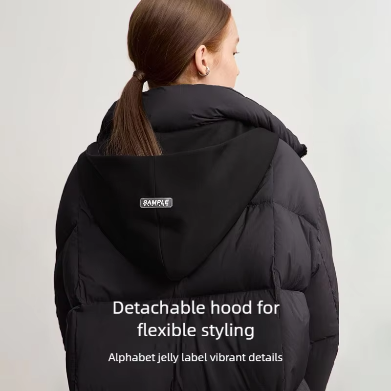 AMII Women's Down Coat 2026 Winter New Loose Removable Hooded Zipper Warm Long Sleeve Solid Color Duck Down Down Jacket