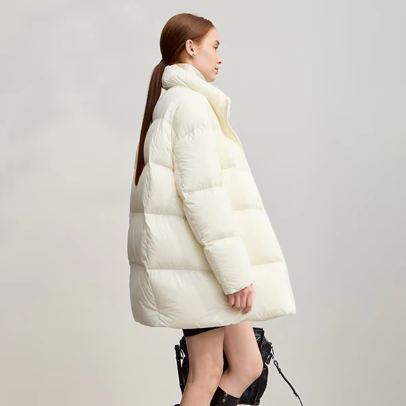 AMII Women's Down Coat 2026 Winter New Loose Removable Hooded Zipper Warm Long Sleeve Solid Color Duck Down Down Jacket