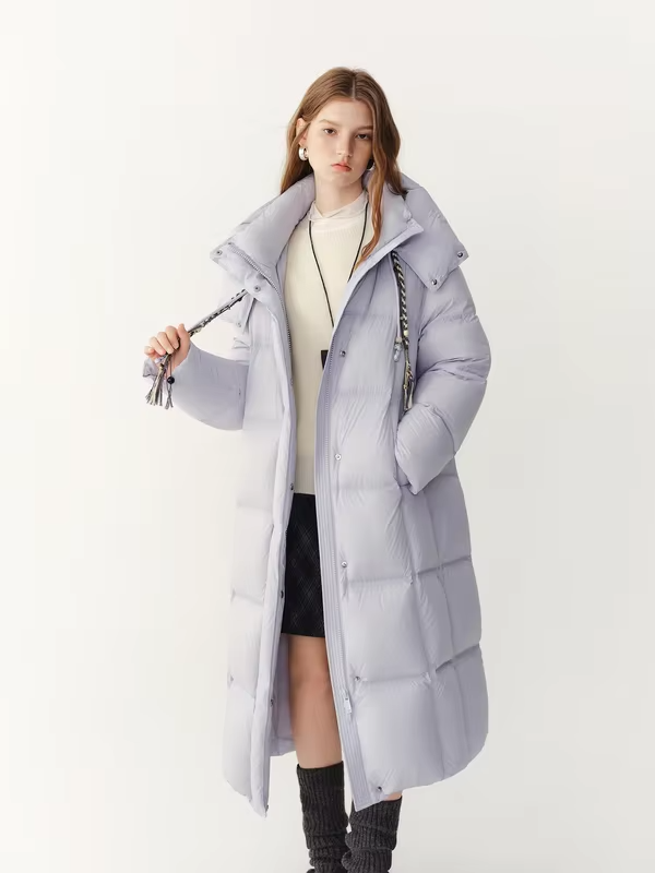 FSLE Highlight Cloud Collection Korean‑Style Long Down Coat Women 2026 Winter New Arrival Warm White Duck Down Puffer Outerwear