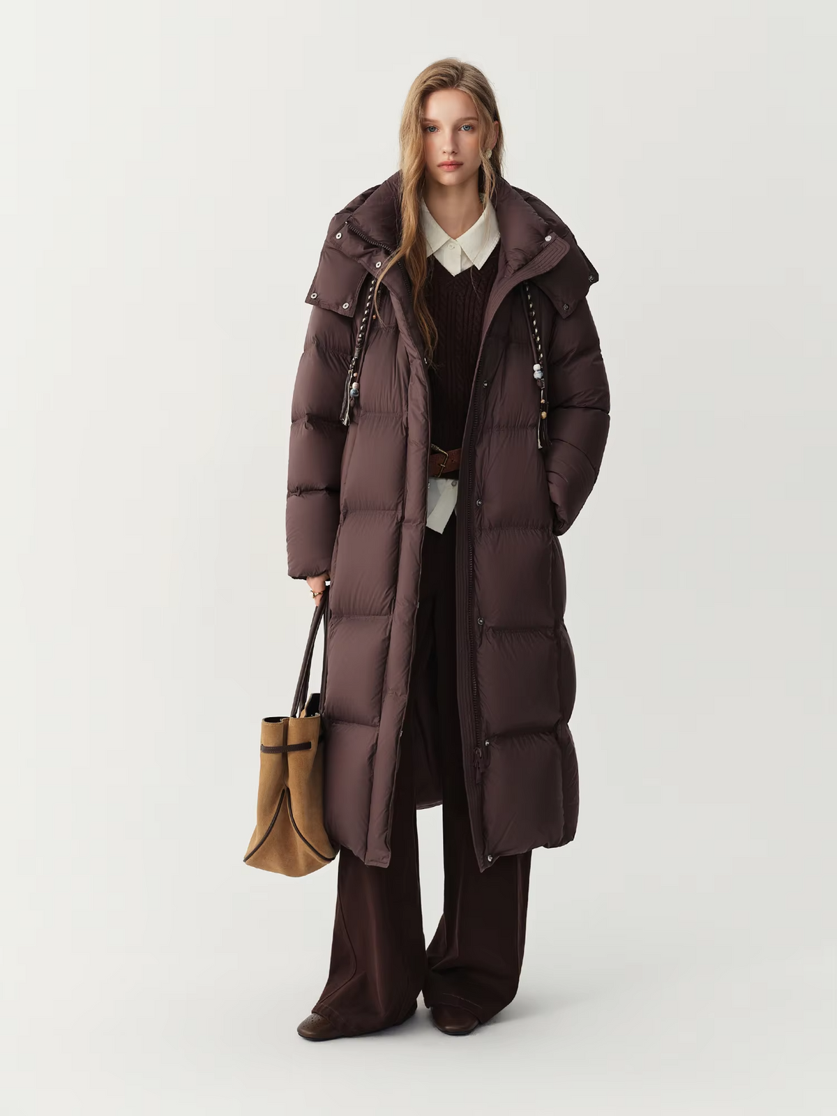 FSLE Highlight Cloud Collection Korean‑Style Long Down Coat Women 2026 Winter New Arrival Warm White Duck Down Puffer Outerwear