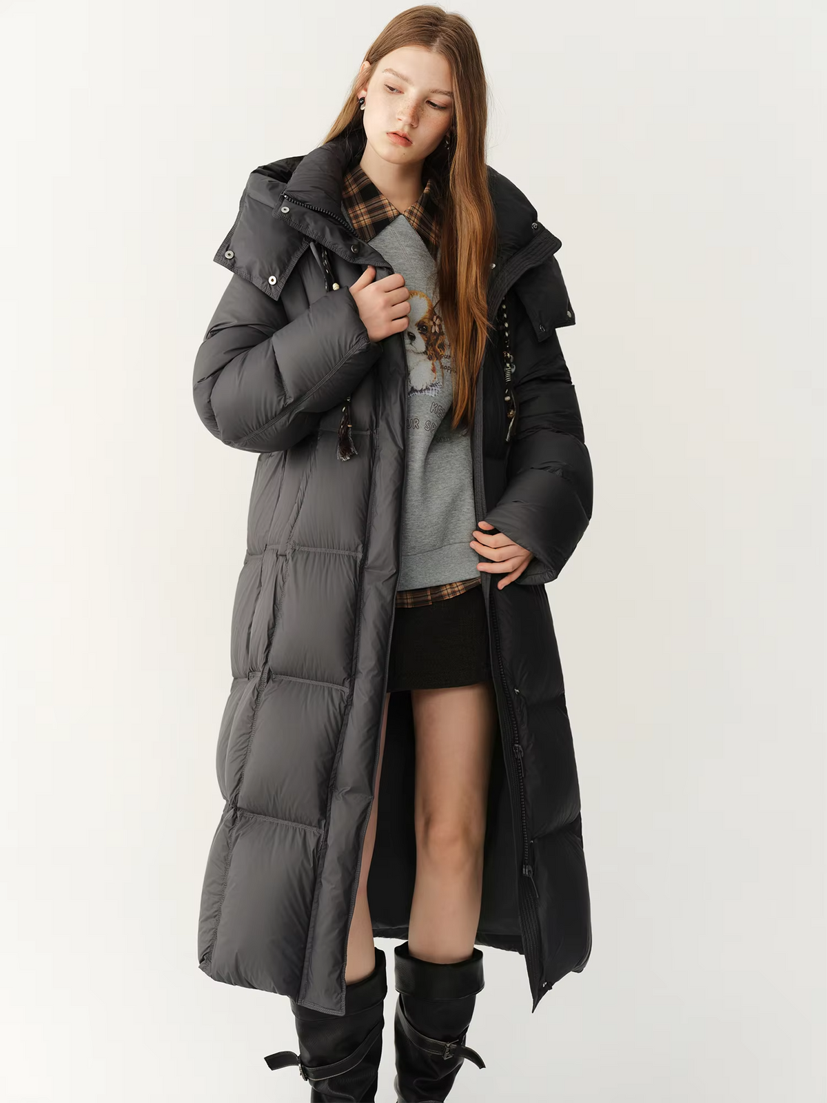 FSLE Highlight Cloud Collection Korean‑Style Long Down Coat Women 2026 Winter New Arrival Warm White Duck Down Puffer Outerwear