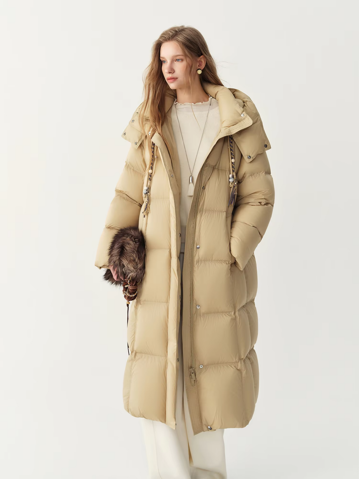 FSLE Highlight Cloud Collection Korean‑Style Long Down Coat Women 2026 Winter New Arrival Warm White Duck Down Puffer Outerwear