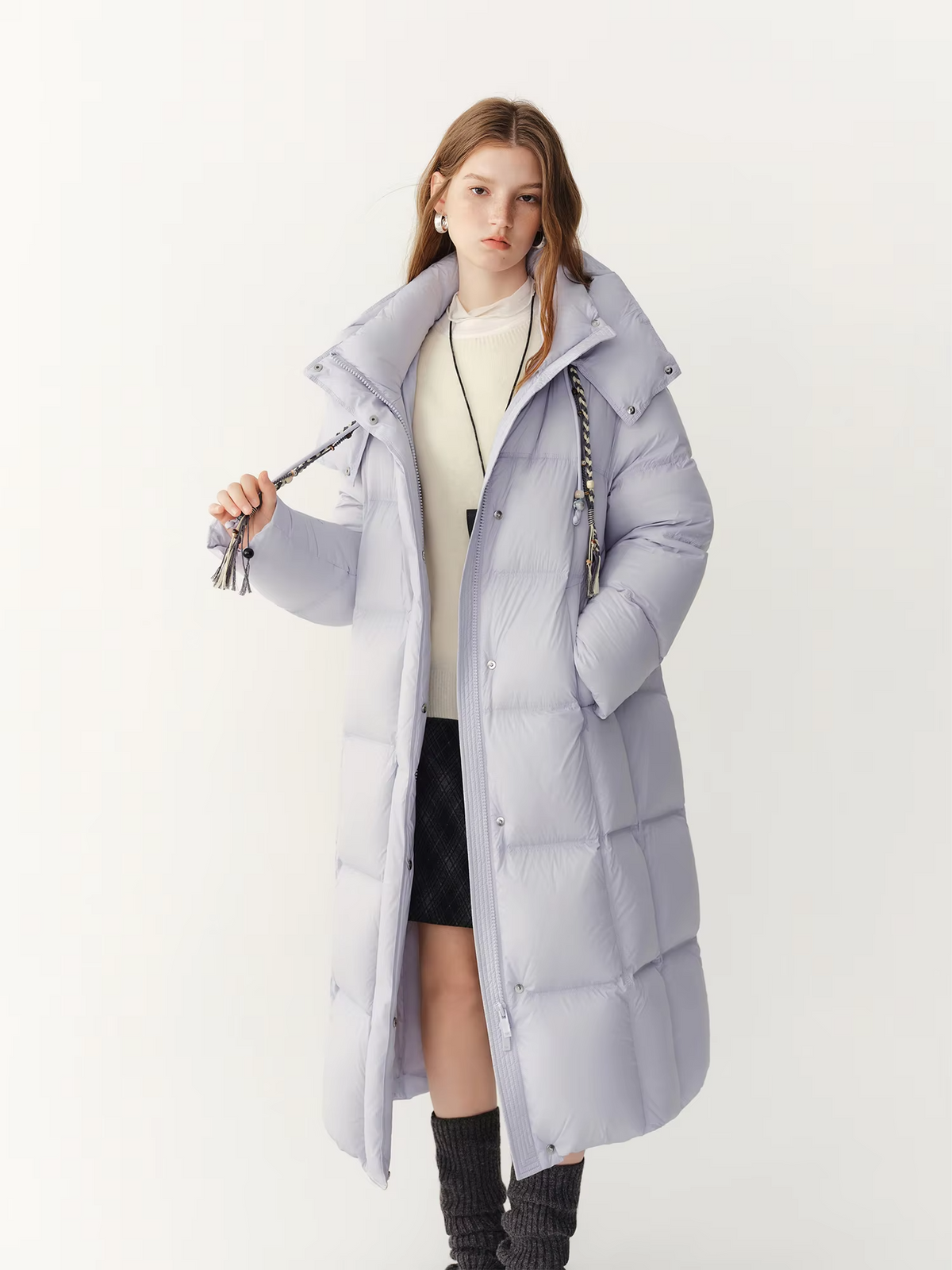 FSLE Highlight Cloud Collection Korean‑Style Long Down Coat Women 2026 Winter New Arrival Warm White Duck Down Puffer Outerwear