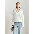 Amii Turtleneck Sweater Zipper Semi-open Imitation Mink Needle Pullovers 2025 Winter Women's Loose Shoulder Sleeve Tops
