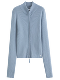 DUSHU 2026 Winter Women's Solid Stand Collar Zipper Knit Sweater - Chic Fitted Long Sleeve Versatile Top for Everyday Wear