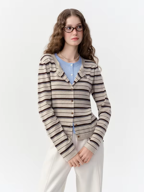 DUSHU 2026 Winter Women's Striped Faux Two-Piece Long Sleeve Knit Sweater - Chic Trendy for Office Commute and Daily Wear
