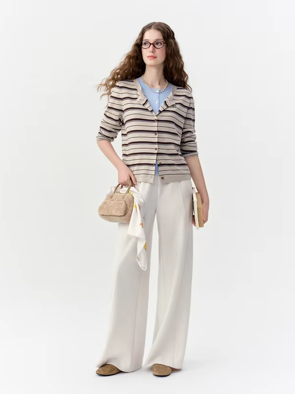 DUSHU 2026 Winter Women's Striped Faux Two-Piece Long Sleeve Knit Sweater - Chic Trendy for Office Commute and Daily Wear