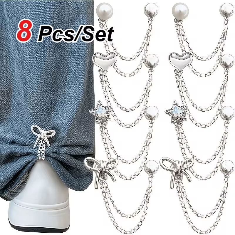 8-PCS Multifunctional Clothing Clip Metal Star Shaped Heart-Shaped Bow for Sewing Shirts Denim Pants, Cute Buttons, Chain Clips