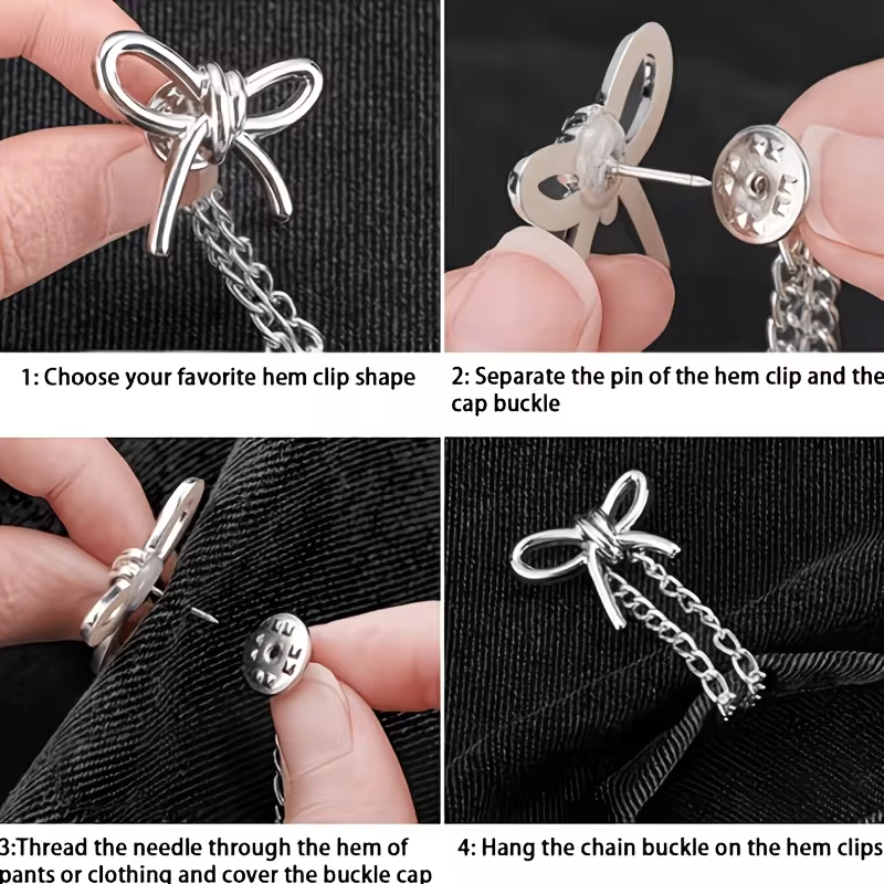 8-PCS Multifunctional Clothing Clip Metal Star Shaped Heart-Shaped Bow for Sewing Shirts Denim Pants, Cute Buttons, Chain Clips
