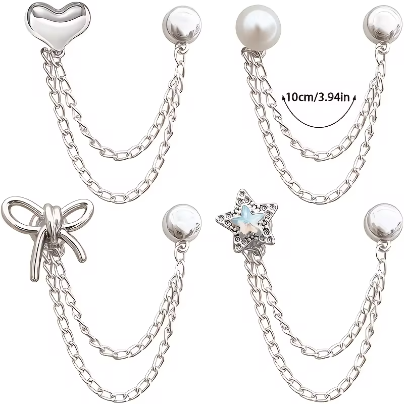 8-PCS Multifunctional Clothing Clip Metal Star Shaped Heart-Shaped Bow for Sewing Shirts Denim Pants, Cute Buttons, Chain Clips
