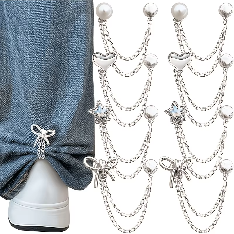 8-PCS Multifunctional Clothing Clip Metal Star Shaped Heart-Shaped Bow for Sewing Shirts Denim Pants, Cute Buttons, Chain Clips