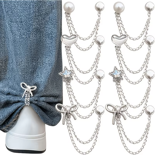 8-PCS Multifunctional Clothing Clip Metal Star Shaped Heart-Shaped Bow for Sewing Shirts Denim Pants, Cute Buttons, Chain Clips