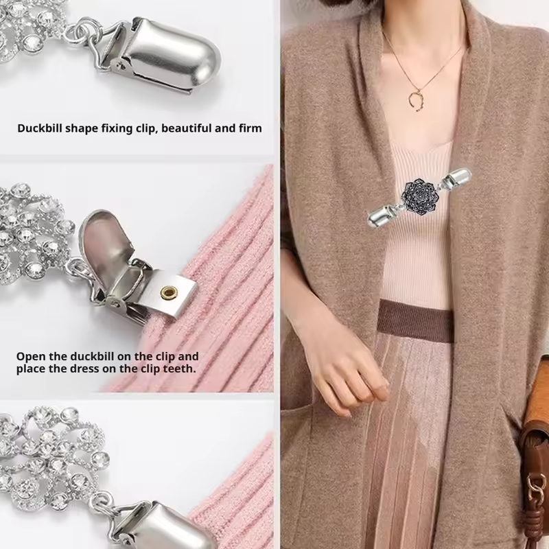 Fashion Cardigan Clip for Women Vintage Sweater Dress Shawl Clips Rhinestone Floral Scarf Collar Clasp Brooch Elegant Decor