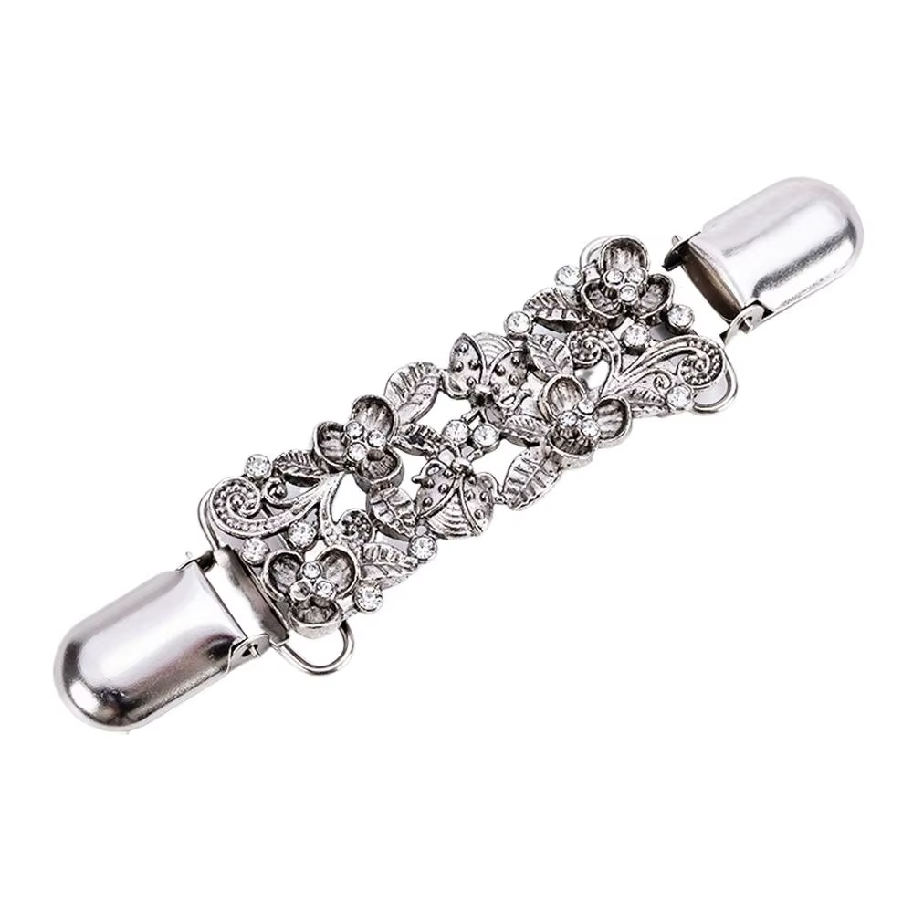 Fashion Cardigan Clip for Women Vintage Sweater Dress Shawl Clips Rhinestone Floral Scarf Collar Clasp Brooch Elegant Decor